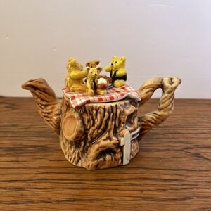Paul Cardew Design Mini Teddy Bear Family Picnic Teapot 3.5" Marked Vtg England